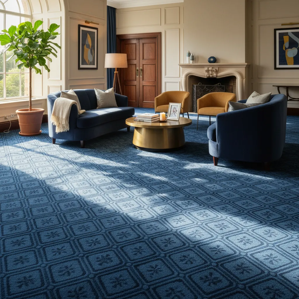 Blue Geometric Floral Hotel Carpet Dubai
