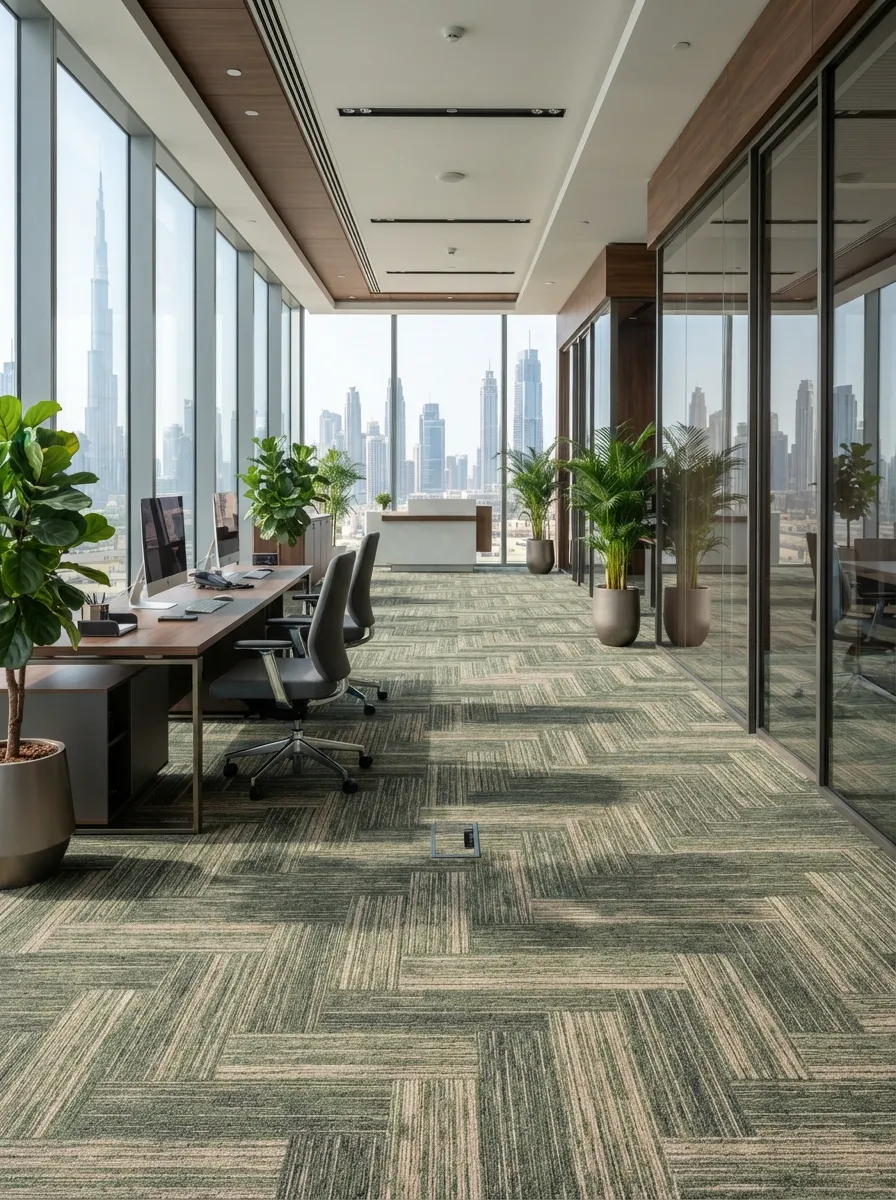 Green Geometric Office Carpet