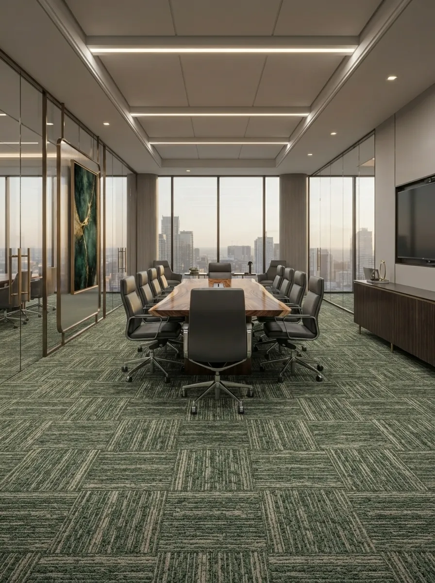 Green Geometric Office Carpet