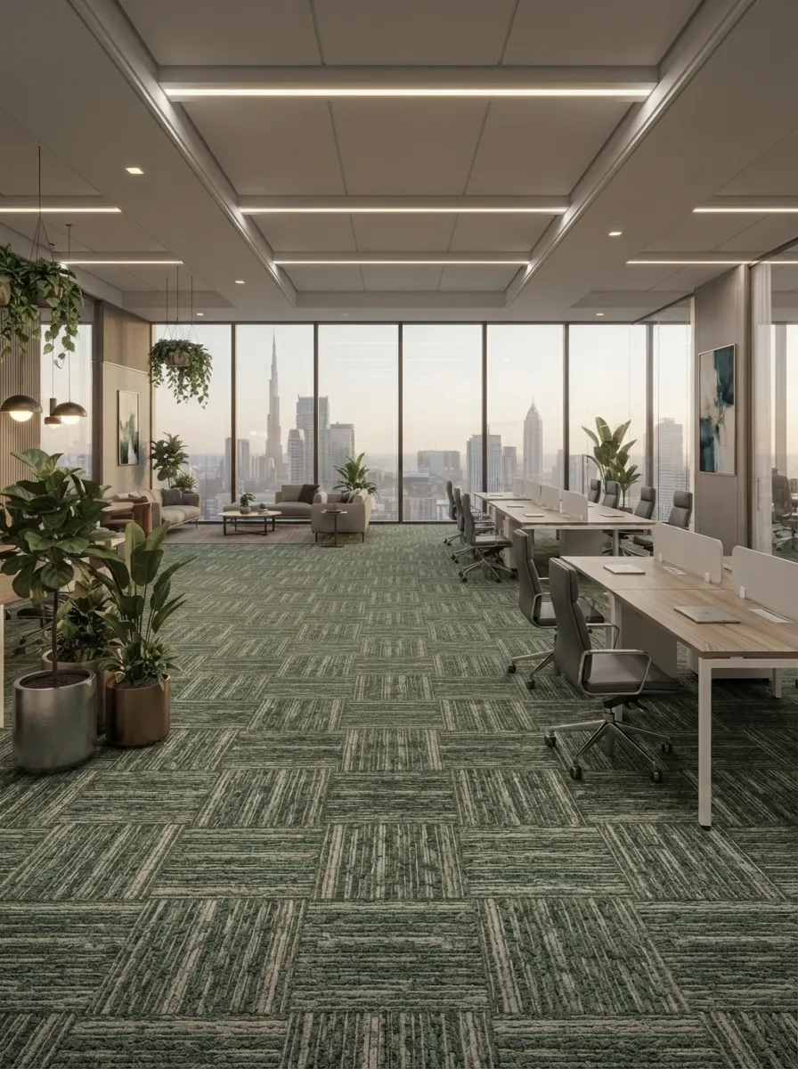 Green Geometric Office Carpet