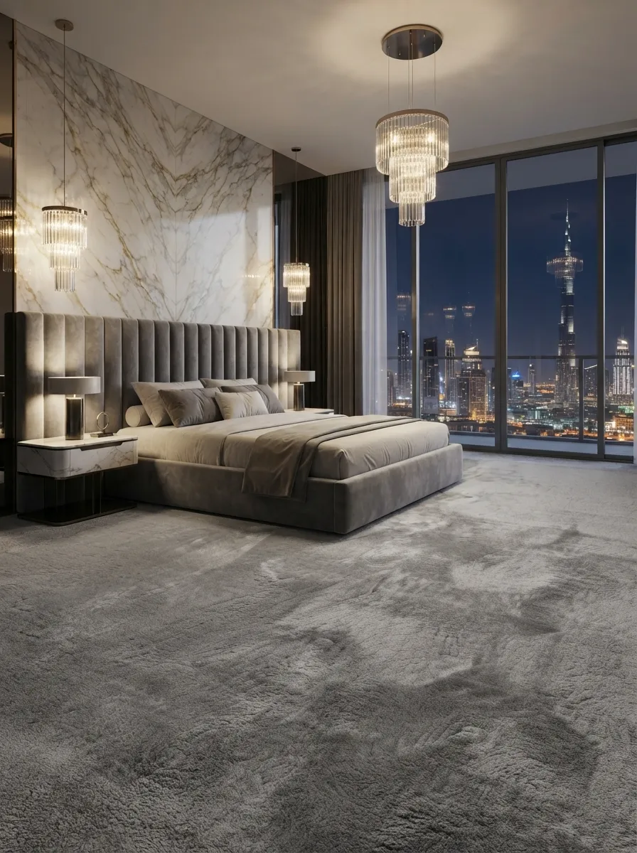 Grey Polyester Bedroom Carpet Dubai